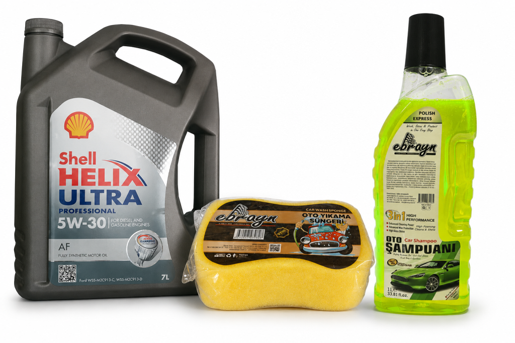 SHELL HELİX ULTRA PRO AF 5W-30 7 Litre + Oto Şampuan 1000 ml + Yıkama Süngeri