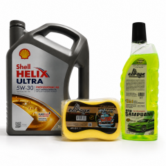 SHELL HELİX ULTRA PRO AG 5W-30 5 Litre + Oto Şampuan 1000 ml + Yıkama Süngeri