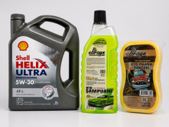 SHELL HELİX ULTRA PRO APL 5W-30 5 Litre + Oto Şampuan 1000 ml + Yıkama Süngeri
