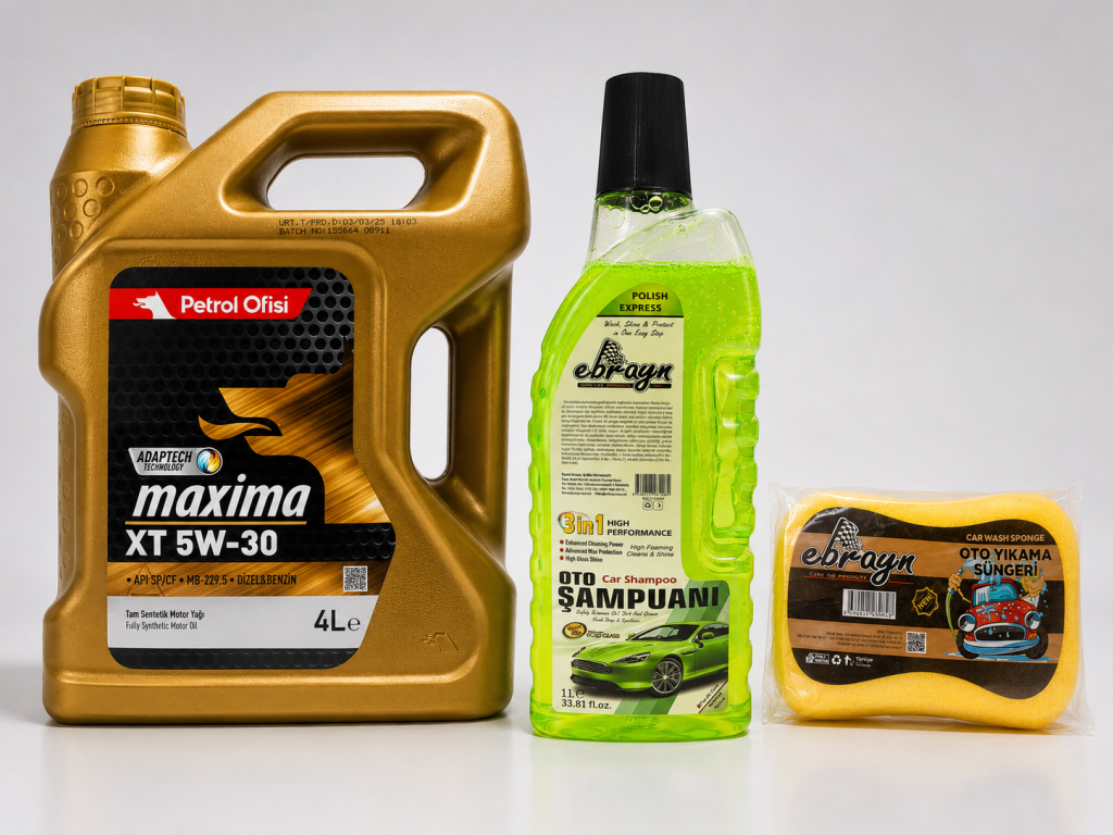 PETROL OFİSİ MAXİMA XT 5W-30 4 Litre + Oto Şampuan 1000 ml  + Yıkama Süngeri