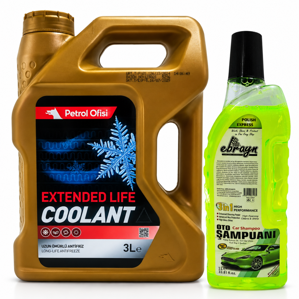 PETROL OFİSİ ANTİFRİZ EXTENDET LİFE COOLANT ORGANİK 3 Litre + Oto Şampuan 1000 ml