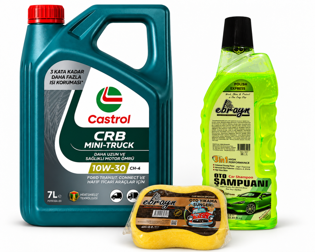 CASTROL 10W-30 TECTİON F-TR MINI-TRUCK 7 Litre + Oto Şampuan 1000 ml + Yıkama Süngeri