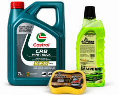 CASTROL 10W-30 TECTİON F-TR MINI-TRUCK 7 Litre + Oto Şampuan 1000 ml + Yıkama Süngeri