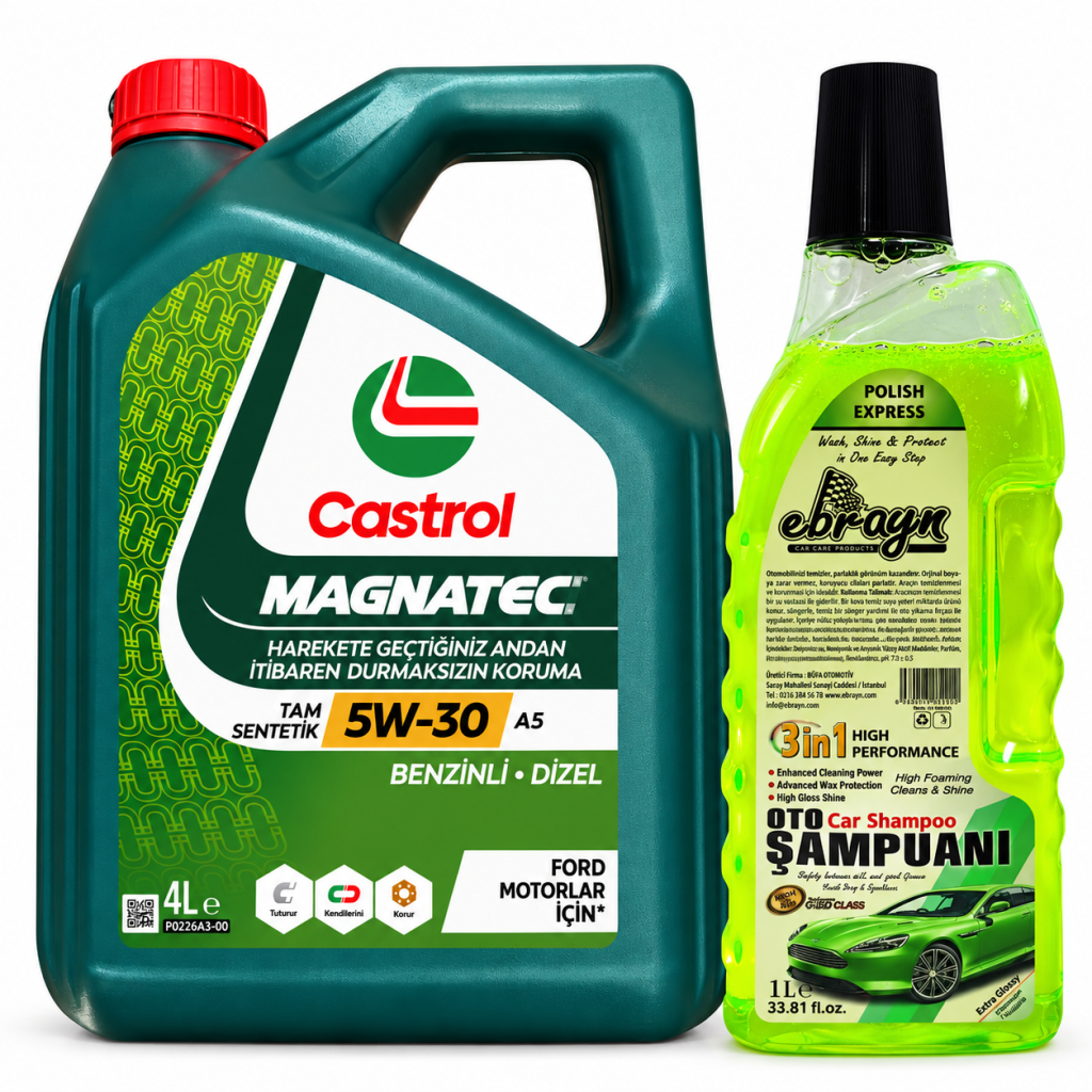 CASTROL MOTOR YAĞI MAGNATEC 5W-30 A5 4 Litre + Oto Şampuan 1000 ml
