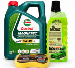 CASTROL MOTOR YAĞI MAGNATEC 5W-30 A5 4 Litre + Oto Şampuan 1000 ml + Yıkama Süngeri