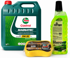 CASTROL MOTOR YAĞI MAGNATEC 5W-30 A5 7 Litre + Oto Şampuan 1000 ml + Yıkama Süngeri