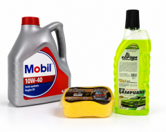 MOBİL MOTOR YAĞI 10W-40 4 Litre + Oto Şampuan 1000 ml + Yıkama Süngeri