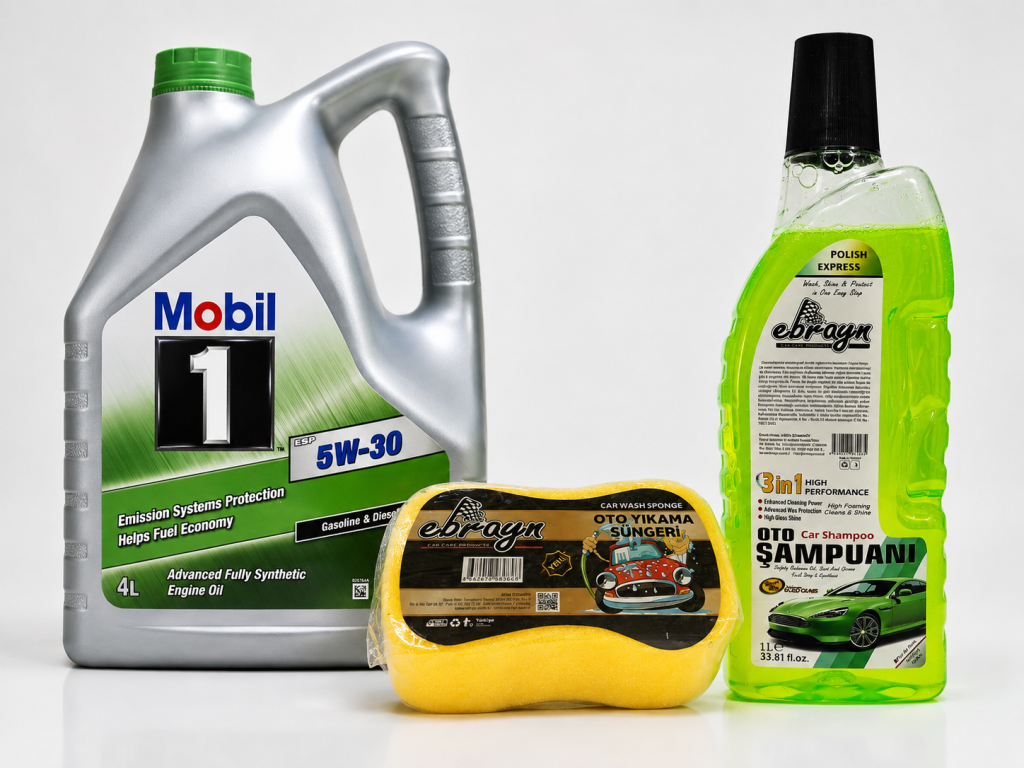 MOBİL 1 ESP 5W-30 MOTOR YAĞI 4 Litre + Oto Şampuan 1000 ml + Yıkama Süngeri