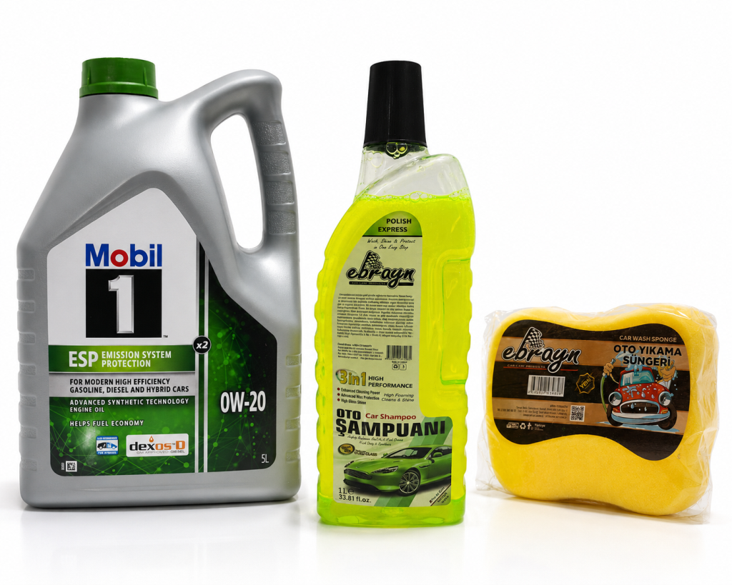 Mobil 1 Esp X2 0W-20 Motor Yağı 5 Litre + Oto Şampuan 1000 ml + Yıkama Süngeri