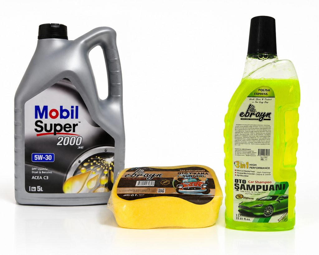 MOBİL SÜPER 2000 XE ACEA C3 5W-30 DPF MOTOR YAĞI 5 Litre + Oto Şampuan 1000 ml + Yıkama Süngeri