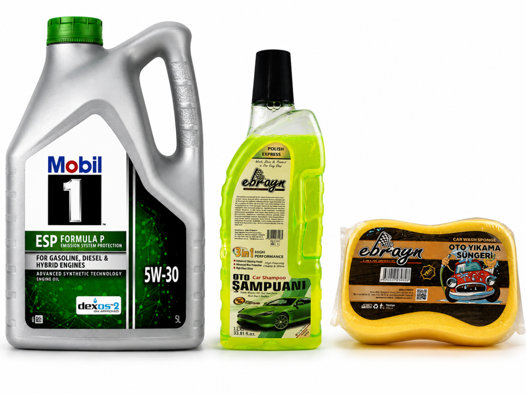 MOBİL 1 ESP FORMULA P DEXOS2 DPF MOTOR YAĞI 5W-30 5 Litre + Oto Şampuan 1000 ml  + Yıkama Süngeri