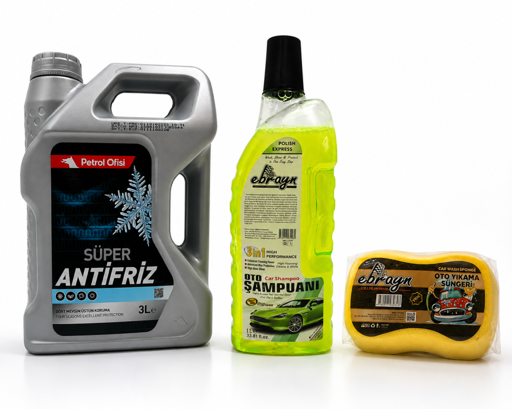 PETROL OFİSİ SUPER ANTİFRİZ (YEŞİL) 3LT + Oto Şampuan 1000 ml  + Yıkama Süngeri