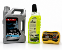PETROL OFİSİ SUPER ANTİFRİZ (YEŞİL) 3LT + Oto Şampuan 1000 ml  + Yıkama Süngeri