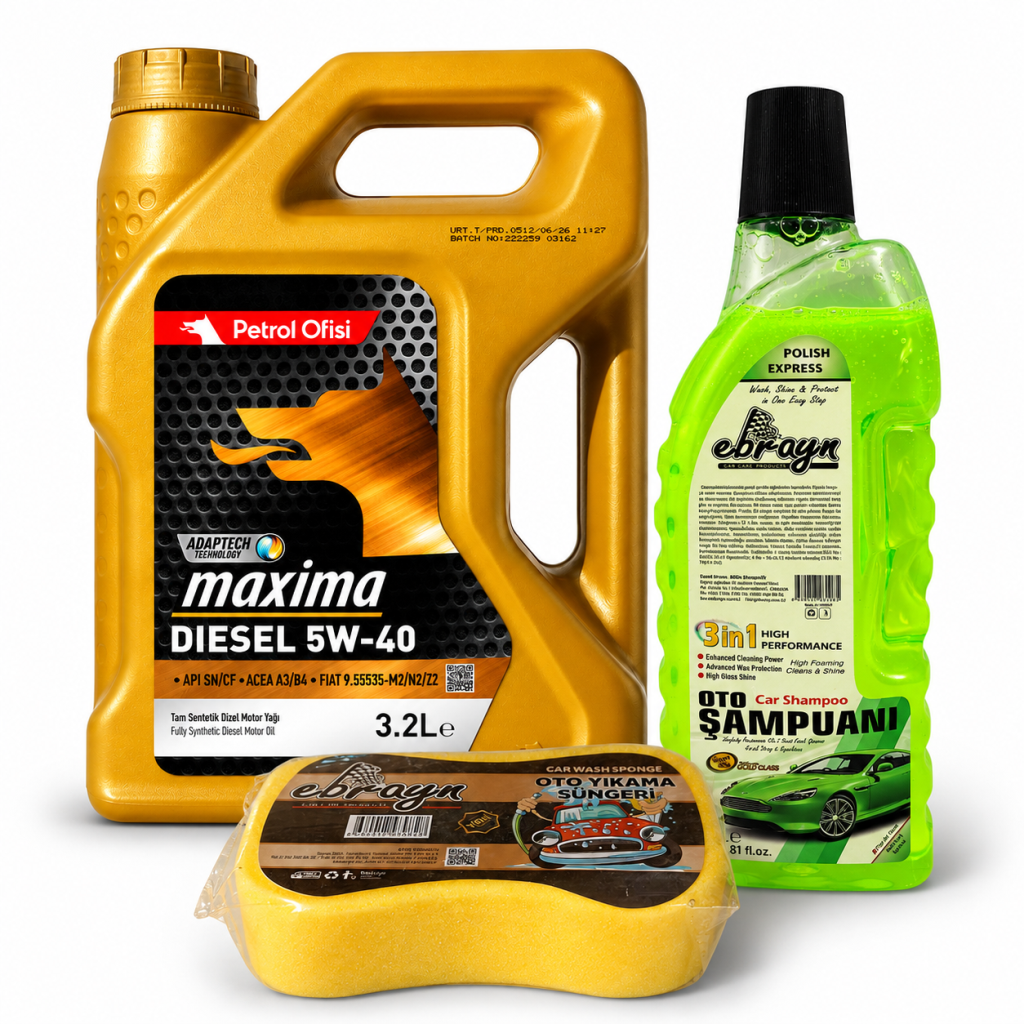 PETROL OFİSİ MAXİMA DIESEL 5W-40 3.2 Litre + Oto Şampuan 1000 ml + Yıkama Süngeri