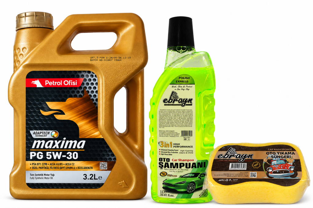 PETROL OFİSİ MAXİMA PG 5W-30 3.2 Litre + Oto Şampuan 1000 ml + Yıkama Süngeri