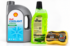 SHELL COOLANT ANTİFRİZ (MAVİ) 3 Litre + Oto Şampuan 1000 ml  + Yıkama Süngeri