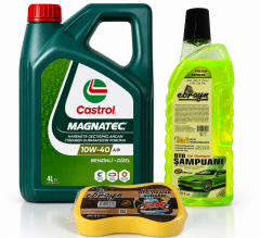 CASTROL 10W-40 A3/B4 MAGNATEC 4 Litre + Oto Şampuan 1000 ml + Yıkama Süngeri