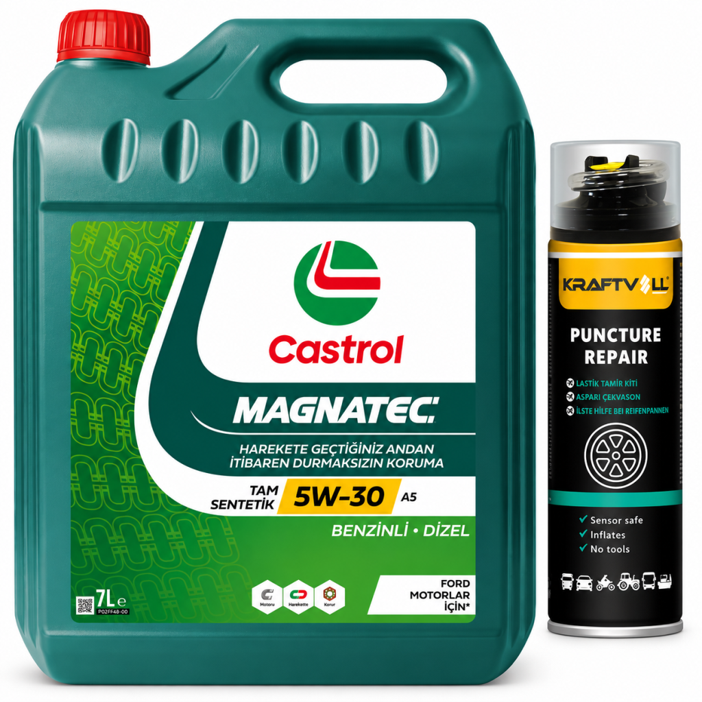 CASTROL MOTOR YAĞI MAGNATEC 5W-30 A5 7 Litre + Lastik Tamir Kiti 400 ml