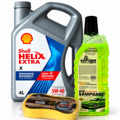 SHELL HELİX EXTRA X MOTOR YAĞI 5W-40 4 Litre + Oto Şampuan 1000 ml + Yıkama Süngeri