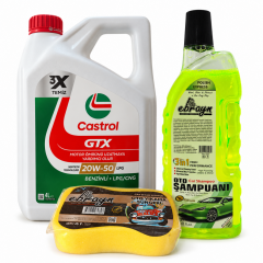 CASTROL GTX MOTOR YAĞI 20W-50 LPG 4 Litre + Oto Şampuan 1000 ml + Yıkama Süngeri