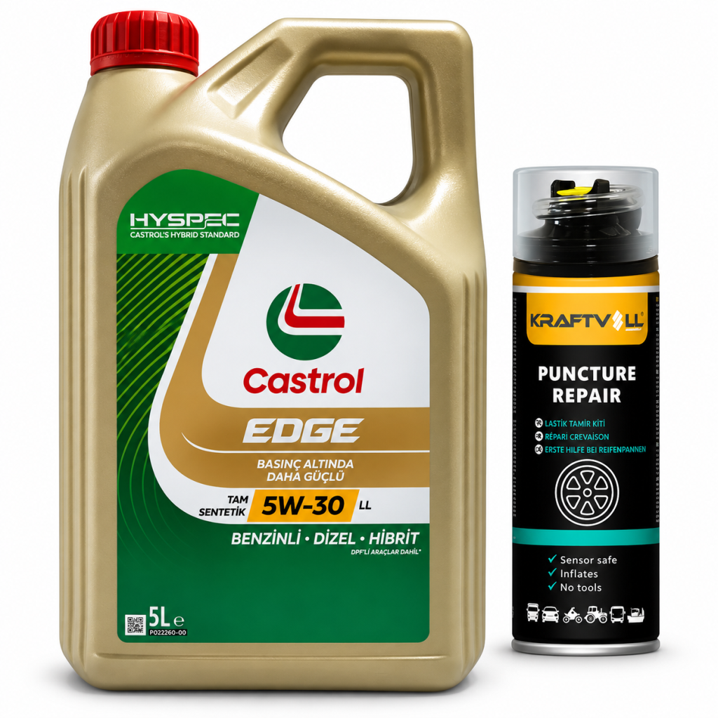 CASTROL EDGE MOTOR YAĞI 5W-30 5 Litre + Lastik Tamir Kiti 400 ml