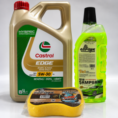 CASTROL EDGE MOTOR YAĞI 5W-30 5 Litre + Oto Şampuan 1000 ml + Yıkama Süngeri