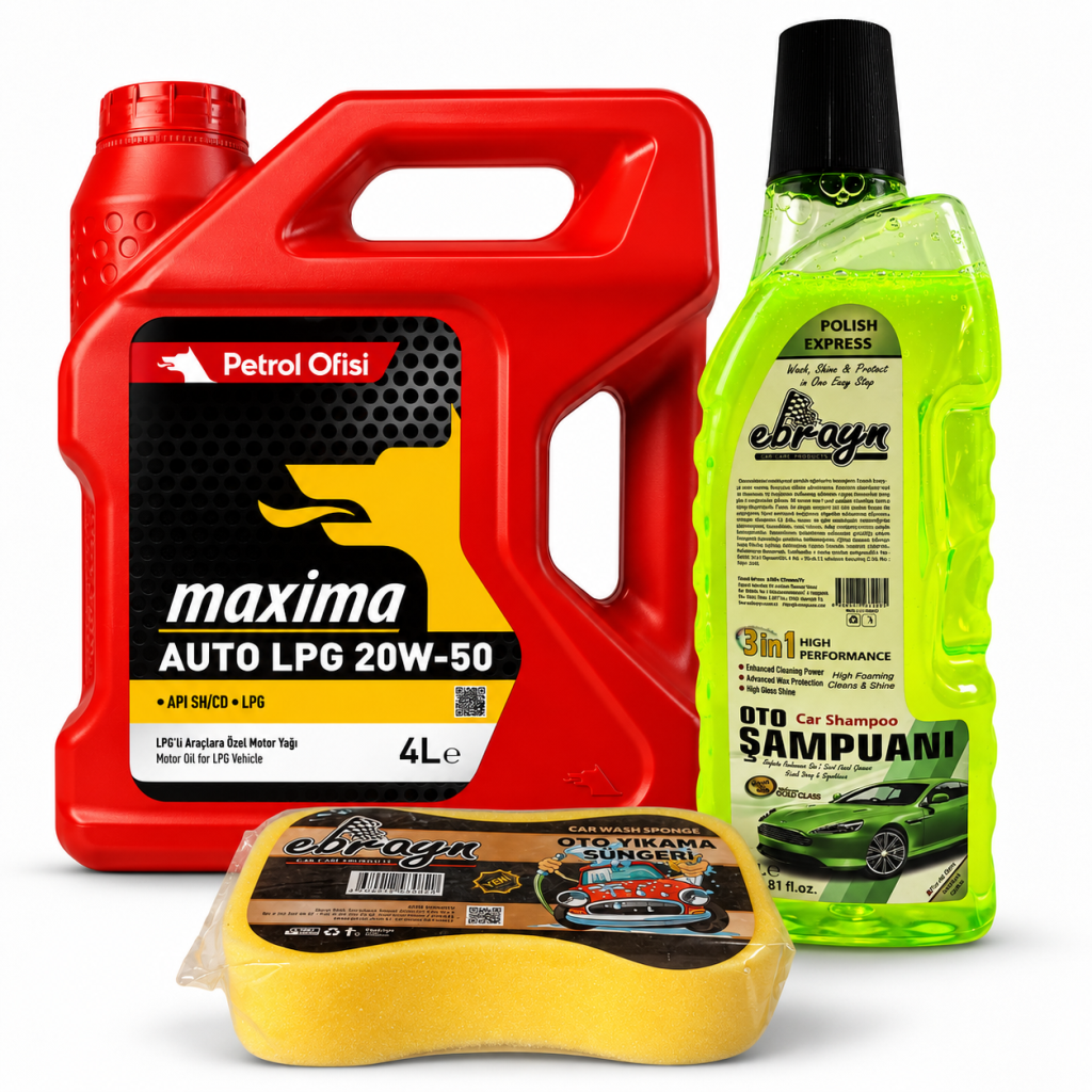 PETROL OFİSİ MAXIMA AUTO LPG 20W-50 4 Litre + Oto Şampuan 1000 ml + Yıkama Süngeri