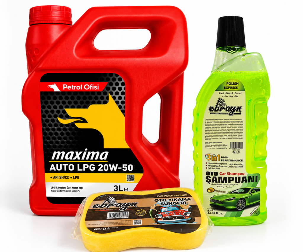 PETROL OFİSİ MAXIMA AUTO LPG 20W-50 3 Litre + Oto Şampuan 1000 ml  + Yıkama Süngeri