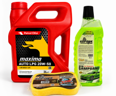 PETROL OFİSİ MAXIMA AUTO LPG 20W-50 3 Litre + Oto Şampuan 1000 ml  + Yıkama Süngeri