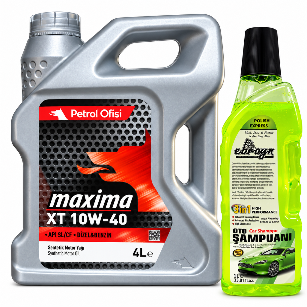 PETROL OFİSİ MAXİMA XT 10W-40 MOTOR YAĞI 4 Litre + Oto Şampuan 1000 ml