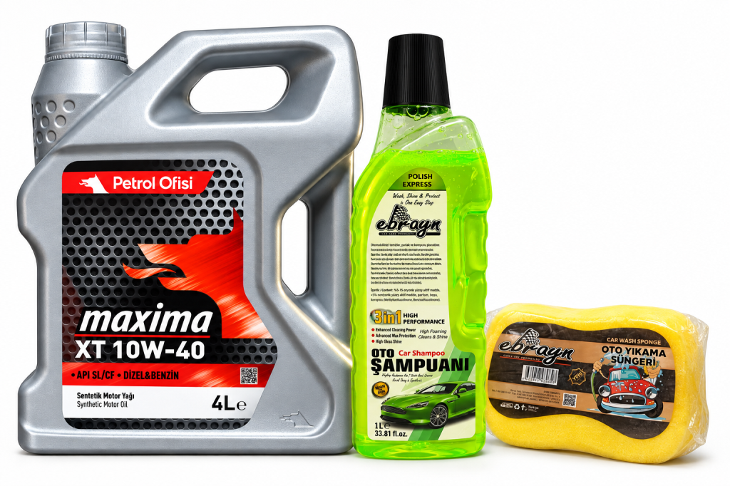 PETROL OFİSİ MAXİMA XT 10W-40 MOTOR YAĞI 4 Litre + Oto Şampuan 1000 ml + Yıkama Süngeri