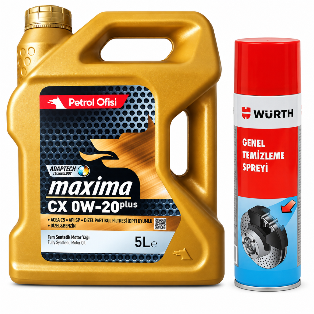 PETROL OFİSİ MOTOR YAĞI MAXİMA CX 0W-20 PLUS 5 Litre + Würth Balata Spreyi 500 ml