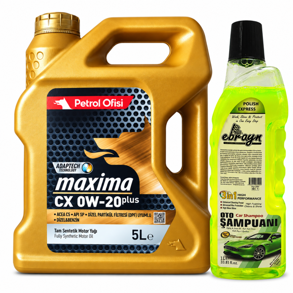 PETROL OFİSİ MOTOR YAĞI MAXİMA CX 0W-20 PLUS 5 Litre + Oto Şampuan 1000 ml