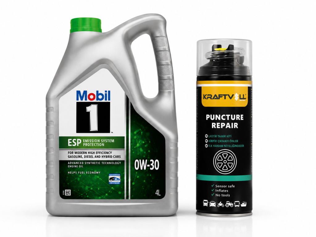 MOBİL 1 ESP 0W-30 TAM SENTETİK MOTOR YAĞI 4 Litre + Lastik Tamir Kiti 400 ml