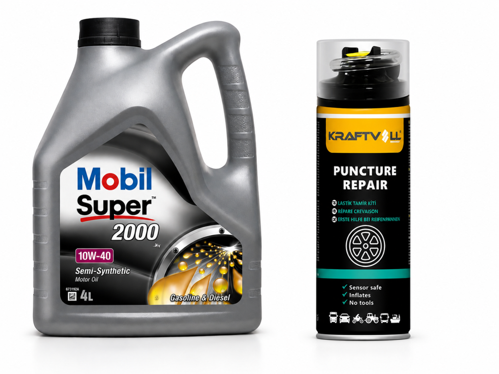 MOBİL SÜPER 2000 X1 10W-40 MOTOR YAĞI 4 Litre + Lastik Tamir Kiti 400 ml