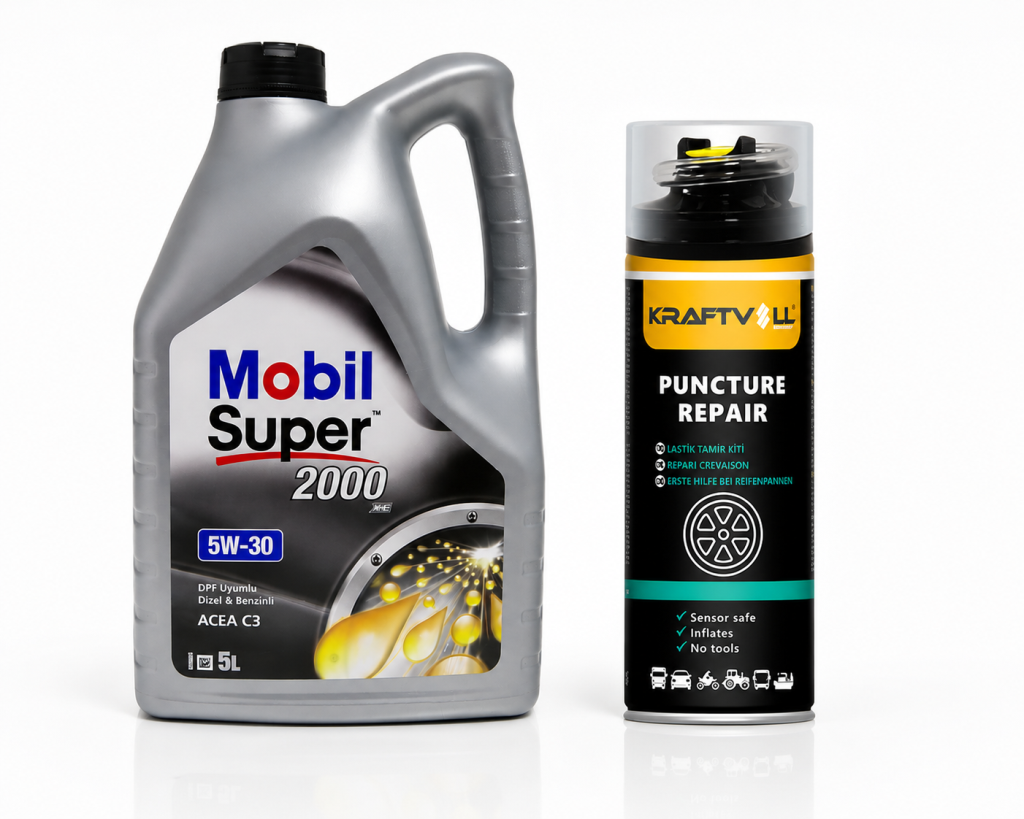 MOBİL SÜPER 2000 XE ACEA C3 5W-30 DPF MOTOR YAĞI 5 Litre + Lastik Tamir Kiti 400 ml