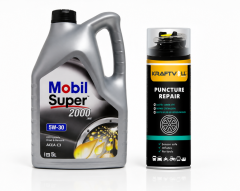 MOBİL SÜPER 2000 XE ACEA C3 5W-30 DPF MOTOR YAĞI 5 Litre + Lastik Tamir Kiti 400 ml