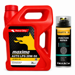 PETROL OFİSİ MAXIMA AUTO LPG 20W-50 3 Litre + Lastik Tamir Kiti 400 ml