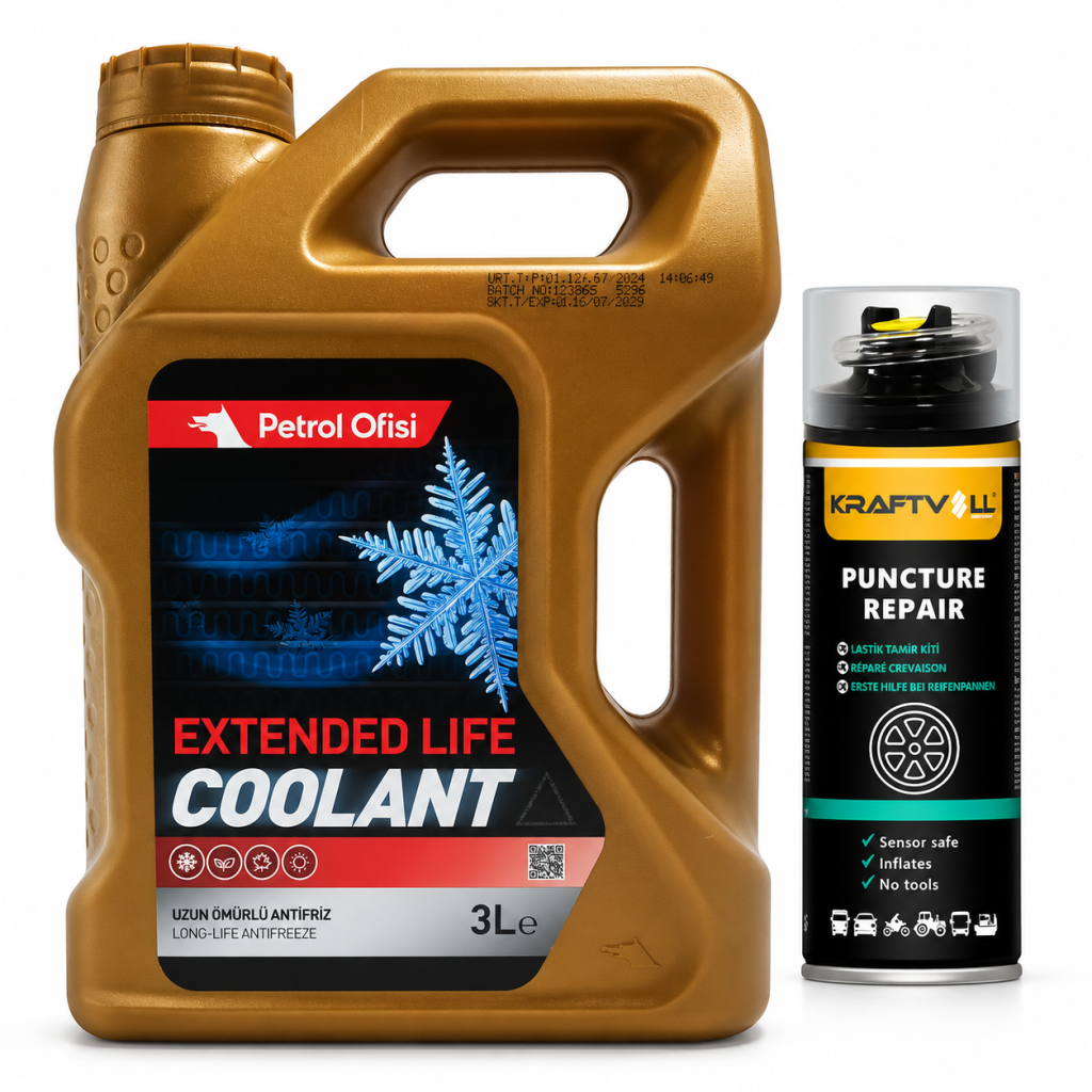 PETROL OFİSİ ANTİFRİZ EXTENDET LİFE COOLANT ORGANİK 3 Litre + Lastik Tamir Kiti 400 ml