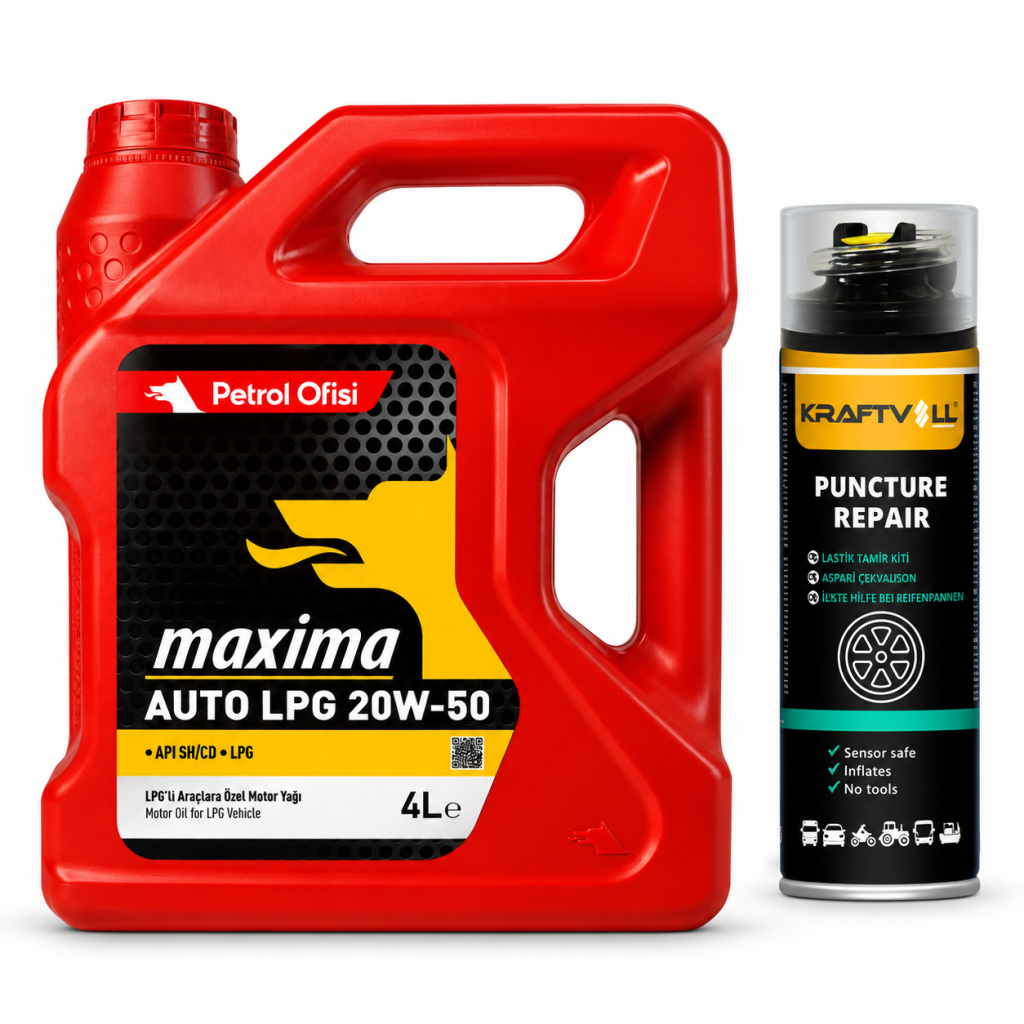PETROL OFİSİ MAXIMA AUTO LPG 20W-50 4 Litre + Lastik Tamir Kiti 400 ml