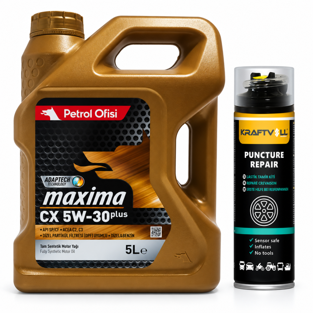 PETROL OFİSİ MAXİMA CX DPF PARTİKÜLLÜ 5W-30 5 Litre + Lastik Tamir Kiti 400 ml