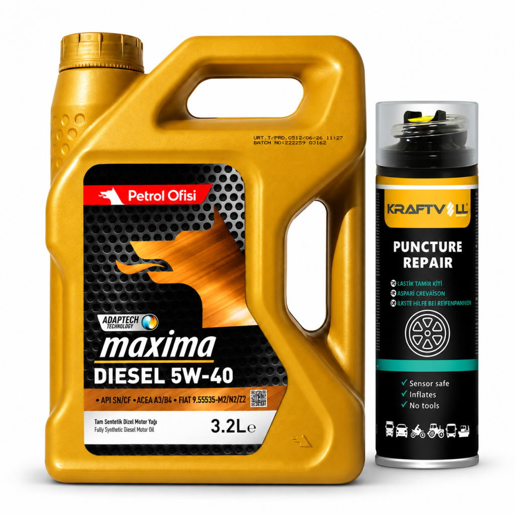 PETROL OFİSİ MAXİMA DIESEL 5W-40 3.2 Litre + Lastik Tamir Kiti 400 ml