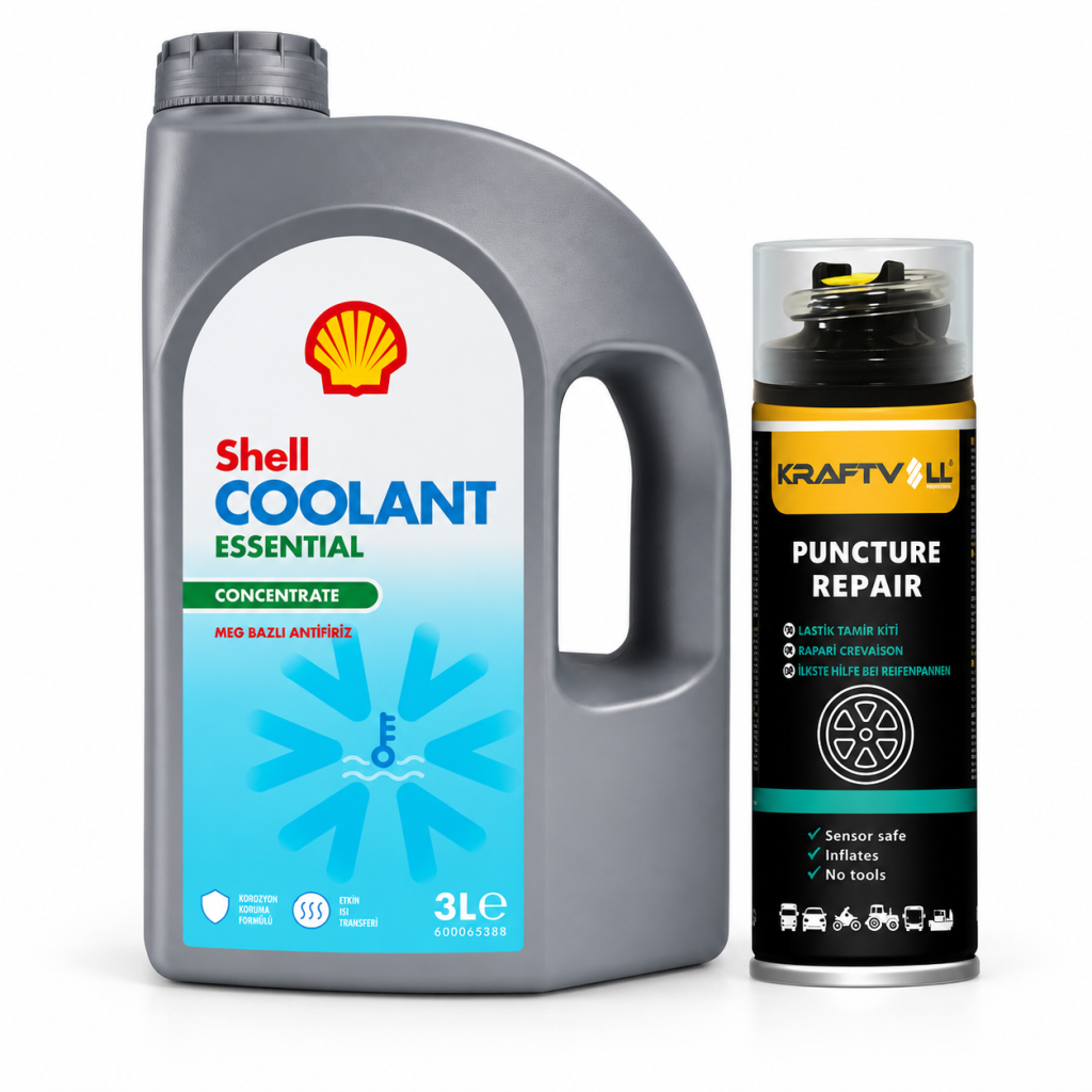 SHELL COOLANT ANTİFRİZ (MAVİ) 3 Litre + Lastik Tamir Kiti 400 ml