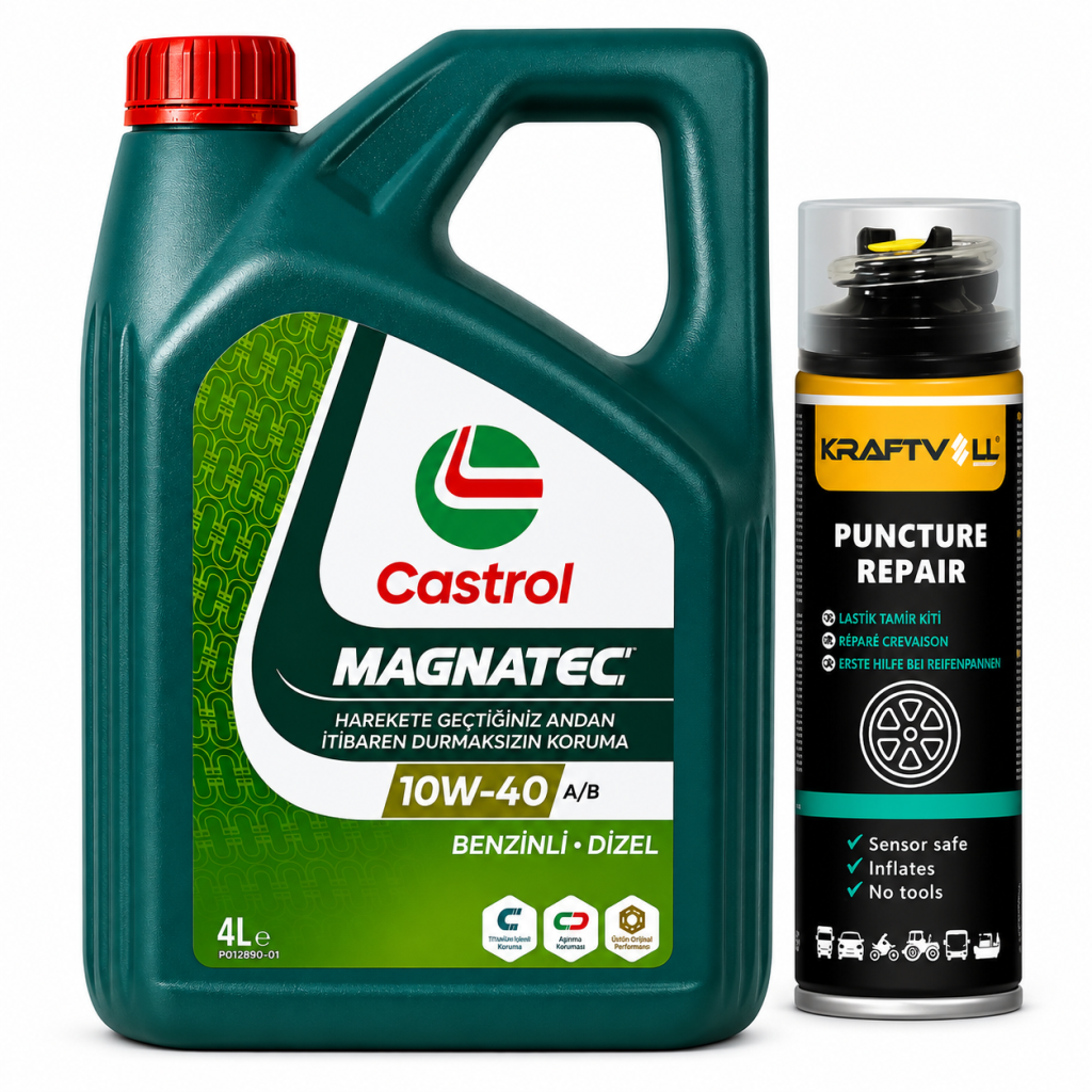 CASTROL 10W-40 A3/B4 MAGNATEC 4 Litre + Lastik Tamir Kiti 400 ml