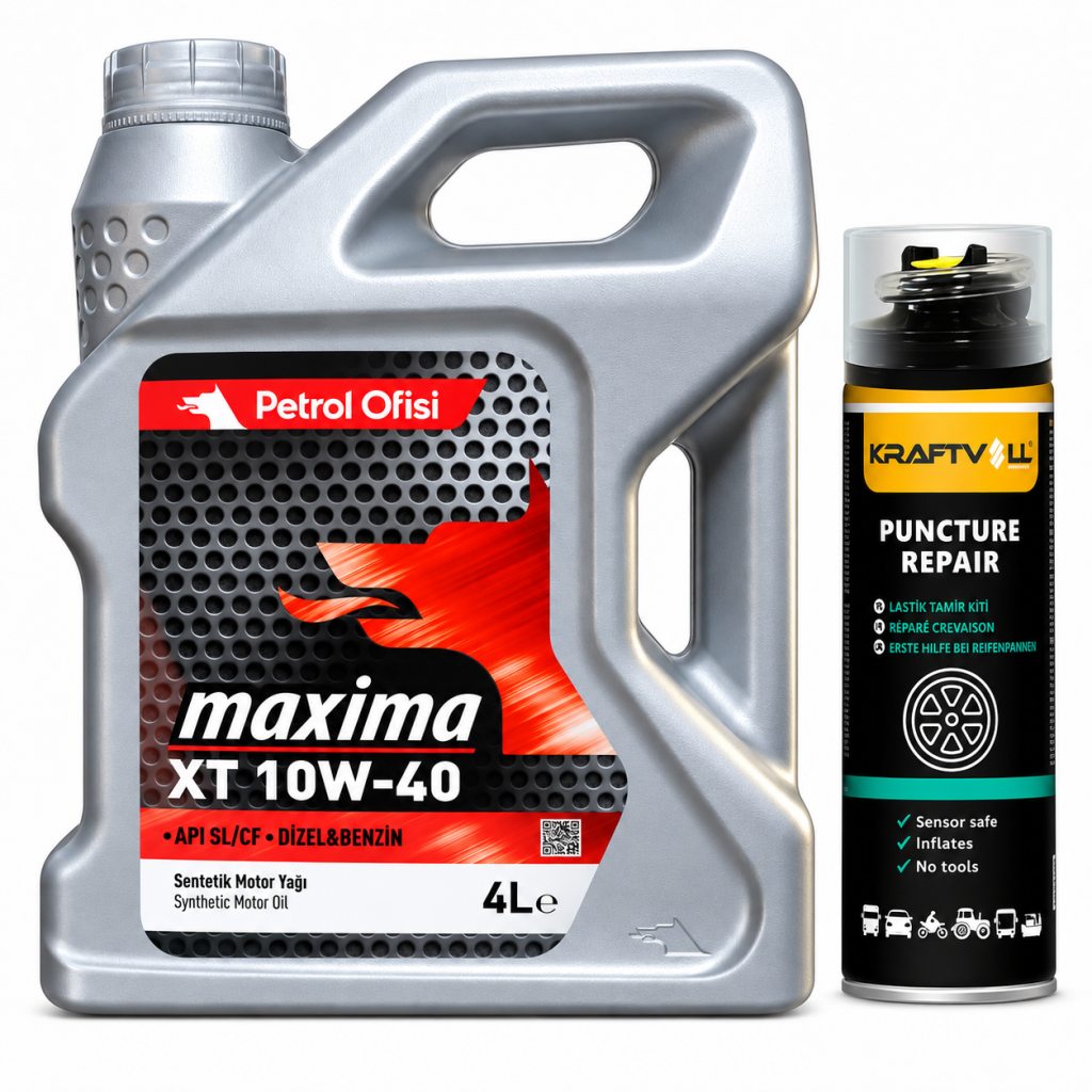 PETROL OFİSİ MAXİMA XT 10W-40 MOTOR YAĞI 4 Litre + Lastik Tamir Kiti 400 ml