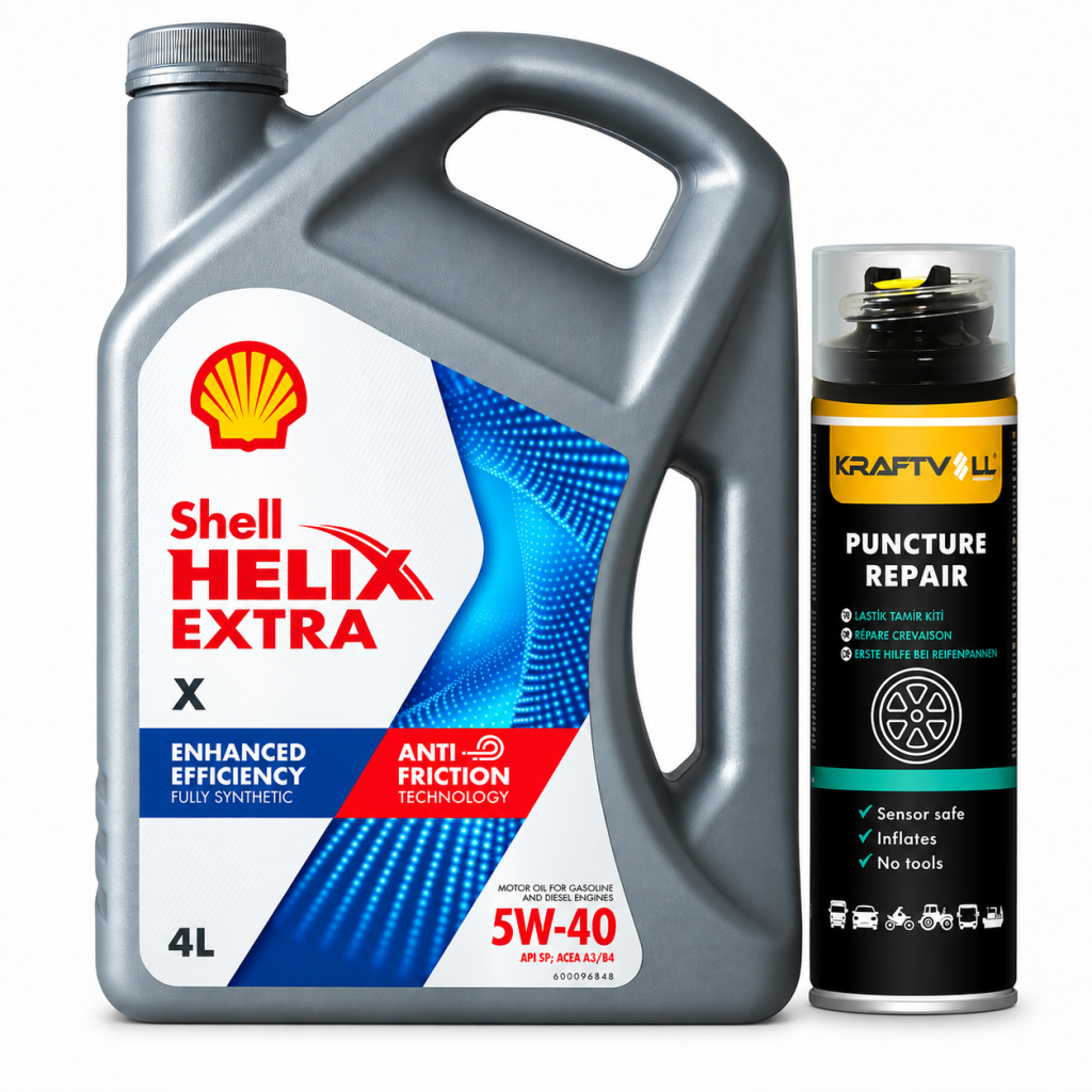 SHELL HELİX EXTRA X MOTOR YAĞI 5W-40 4 Litre + Lastik Tamir Kiti 400 ml