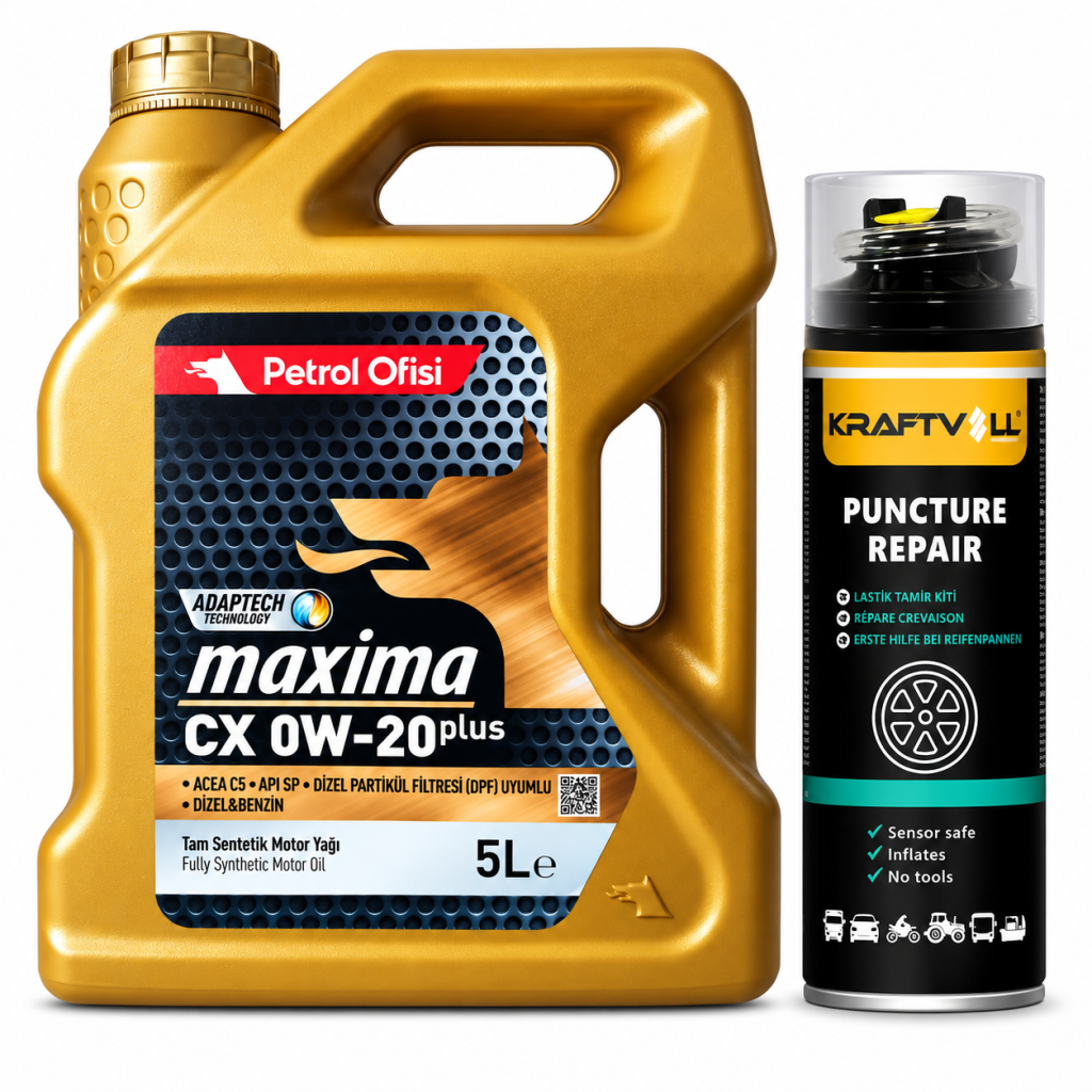 PETROL OFİSİ MOTOR YAĞI MAXİMA CX 0W-20 PLUS 5 Litre + Lastik Tamir Kiti 400 ml