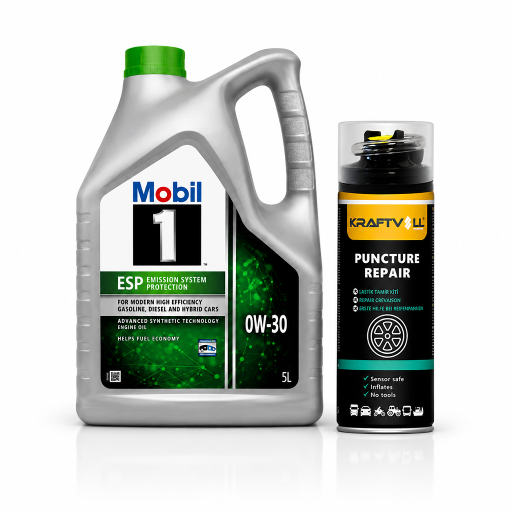 MOBİL 1 ESP 0W-30 MOTOR YAĞI 5 Litre + Lastik Tamir Kiti 400 ml