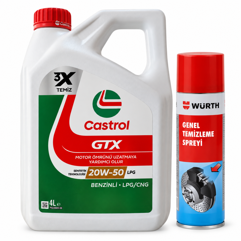 CASTROL GTX MOTOR YAĞI 20W-50 LPG 4 Litre + Würth Balata Spreyi 500 ml