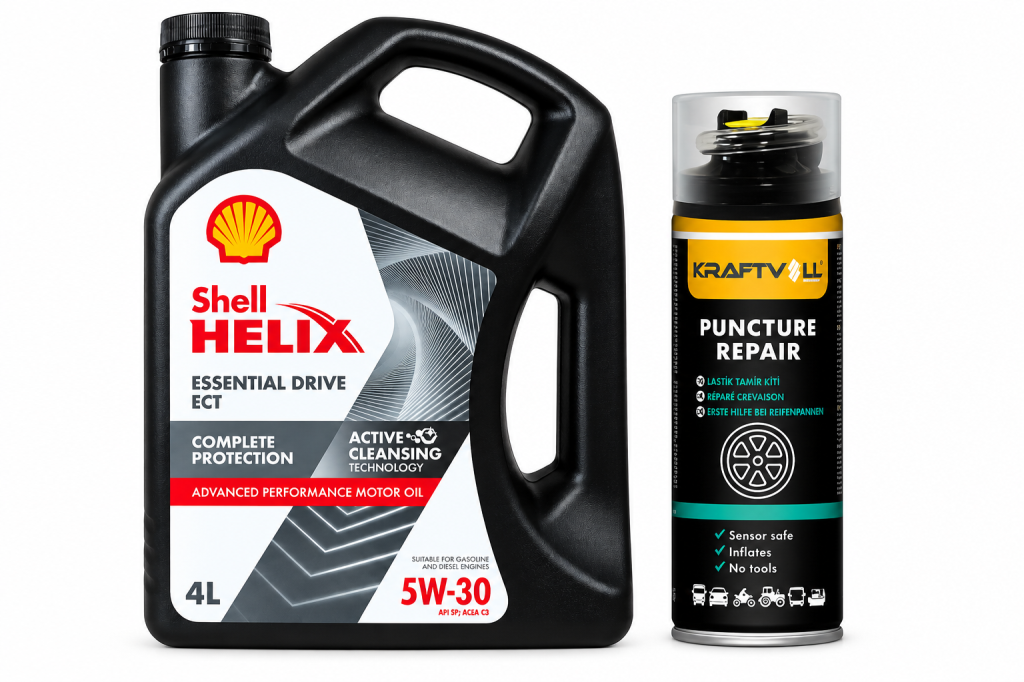 SHELL HELİX ESSENTIAL DRIVE ECT DPF 5W-30 4 Litre + Lastik Tamir Kiti 400 ml
